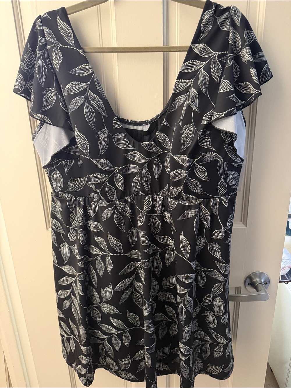 Cacique Black Dress with White Leaf Print Midi